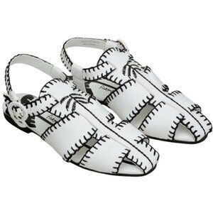 Farm Rio Palm Tree Sandals in Black and White Whipstitch Size 7.5 New In Box